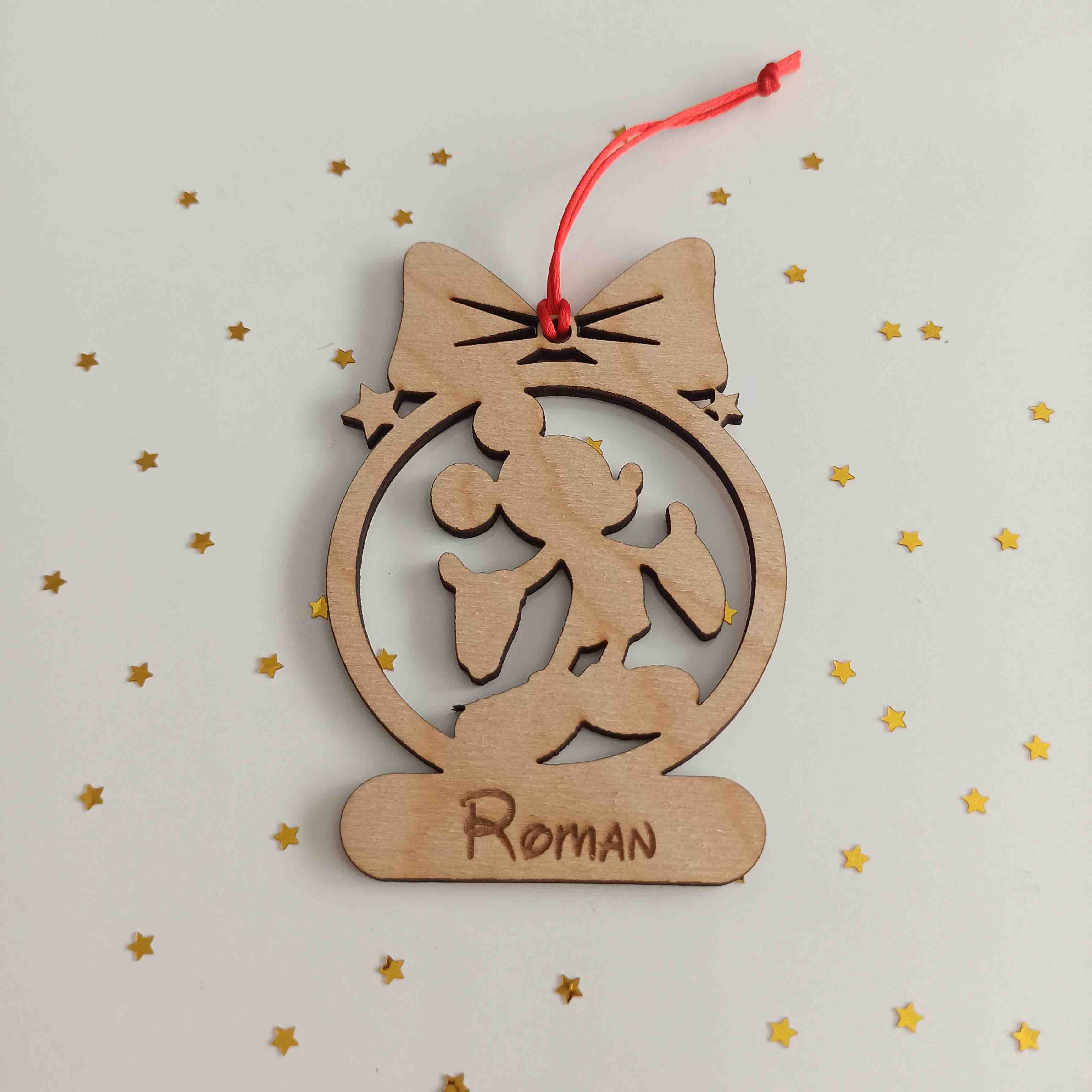 Bola de navidad en madera personalizada con un ratón y tu nombre