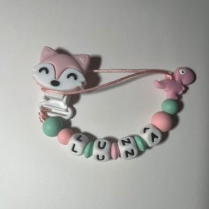 Chupetero personalizado tonos mint y rosa