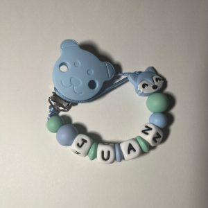 Chupetero personalizado tonos mint y celeste